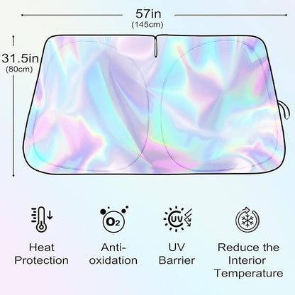 Iridescent Sun Shade for Car Windshield, Foldable Universal Car Windshield Upgrade Sunshade Enhanced UV Rays Reflective Sun Visor Shade Keeps Vehicle Cool