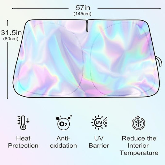 Iridescent Sun Shade for Car Windshield, Foldable Windshield Sun Shade, Universal Car Sun Shade Windshield, Upgrade Cover Sunshade Enhanced UV Rays Reflective Sun Visor Shade Keeps Vehicle Cool
