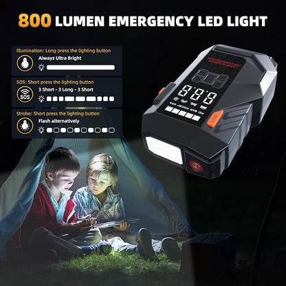 10-in-1 Portable Car Battery Jump Starter with Air Compressor, Jump Starter 6000A 26800mAh 160PSI (All Gas/12L Diesel), 12V Jump Box Car Battery Jumper Starter Portable Jumper Cables, Lights