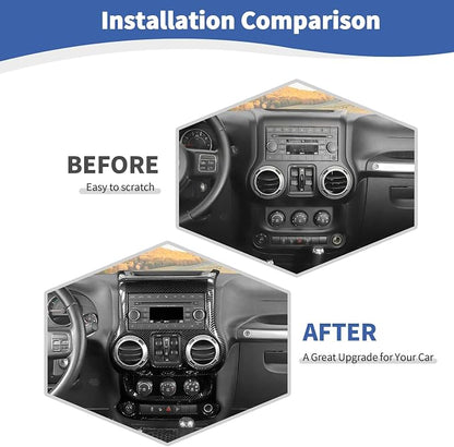 RT-TCZ for Jeep JK Black Carbon Fiber Dash Accents Radio A/C Controls Cover Trim for Jeep Wrangler JK JKU 2011-2017 ABS Interior Accessories 2pcs