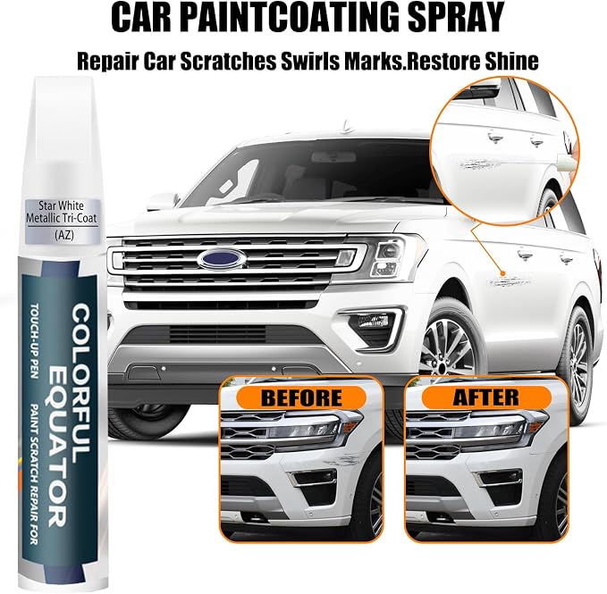 AZ Star White Metallic Tri-Coat Touch Up Paint for Ford, Car Paint Pen Scratch Repair Two-In-One Touch Up Paint, Premium Car Scratch Remover for Deep Scratches