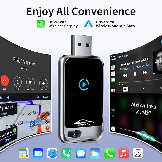 Wireless Carplay Adapter, 2 in 1 Wireless Car Play and Android Auto Adapter Convert Wired to Wireless Dongle for Apple Android,Plug and Play Stable Connect for iOS 10+ & Android 10+ for Car from 2016