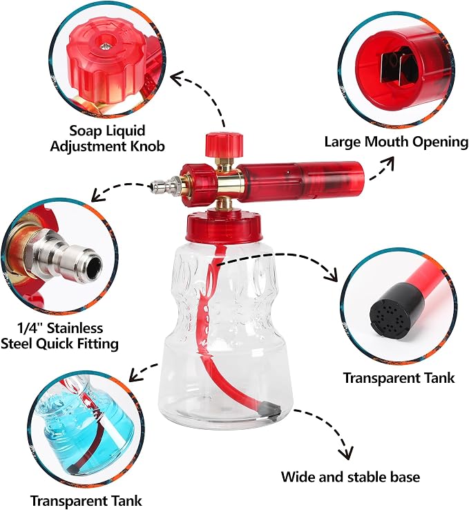 Foam Cannon Kit with Graffiti Short Pressure Washer Gun 3/8" Quick Connect M22-15mm Adapter Adjustable Snow Foam Bottle with 1/4" Quick Connect and 5 Nozzle Tips for Car Wash