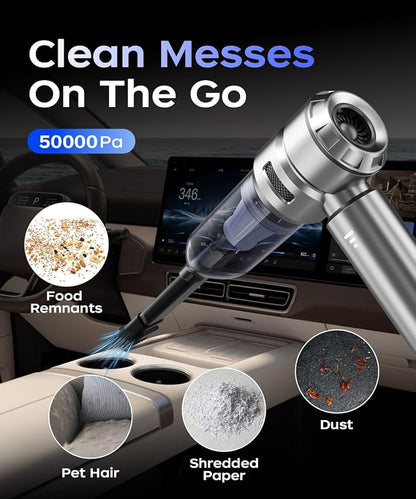 VNOST Car Vacuum,3 Suction Modes,Portable Mini Cordless Cleaner with 50000pa Suction Power,Type-C Charge,Handheld Vacuum for Home,Car,Birthday Gifts for Men Dad Husband (Silver)