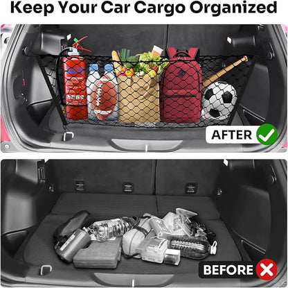 Canvcle Trunk Cargo Net for 2014-2023 Jeep Cherokee Accessories Envelope Style Mesh Trunk Net Organizer and Storage Stretchable Adjustable Elastic Nylon Rear Cargo Netting with Hooks