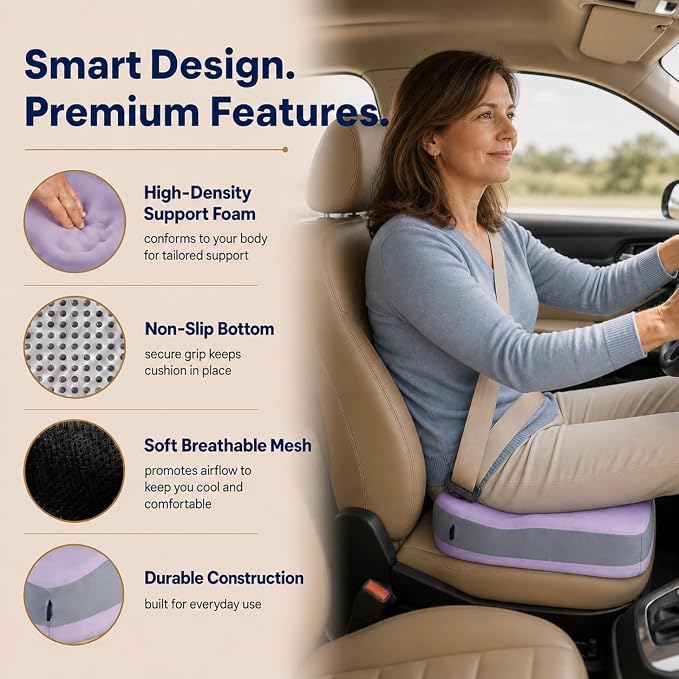 Seat Cushions for Office Chairs Wheelchair Cushion for Long Sitting Back Pain，Memory Foam Seat Car Computer Desk Chair Cushion，Coccyx Cushion for Tailbone Pain Relief Office Chair Butt Pillow Purple