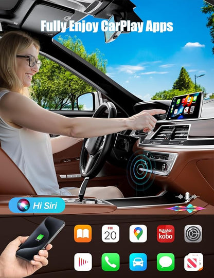 Wireless CarPlay Adapter for iPhone - Wired to Wireless CarPlay Converter, Stable & No-Lag, Dual USB-A/USB-C Ports, Compatible with iPhone 6+ & 2015+ Year Vehicles with OEM CarPlay