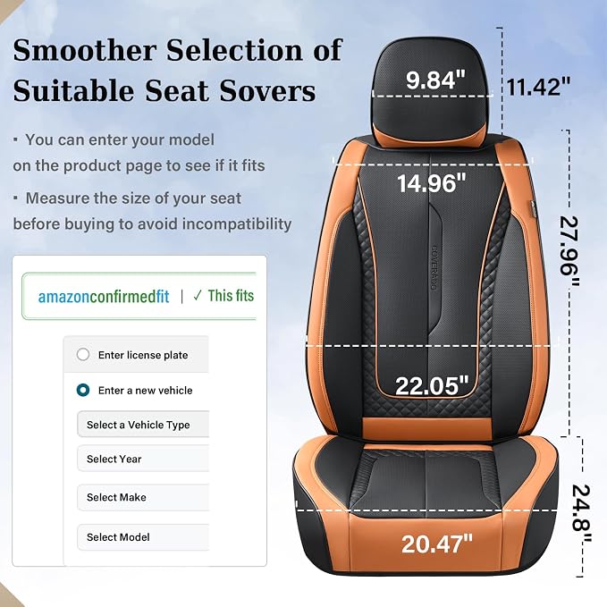 Coverado Car Seat Cover Full Set, Kaki Seat Covers Front Seats Back Seat Covers, Nappa Leather Waterproof, Car Seat Cushion, Car Seat Protector Universal Fit Most Cars