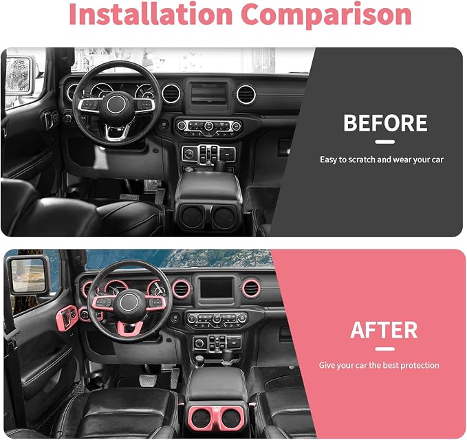 21PCS Full Set Interior Trim Kit for 2018-2023 Jeep Wrangler JL JLU, Side Outlet Door Handle Bowl Roof Reading Light Cover Trim (Pink)