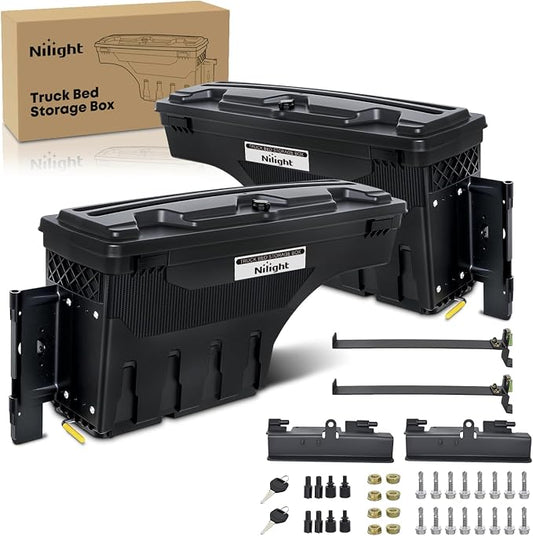 Nilight Truck Bed Tool Box Driver Side & Passenger Side Truck Toolbox Fit for Chevrolet Silverado GMC Sierra 1500 2500 3500 2007-2018 Swing Case Truck Bed Storage Box w Lockable Lid Wheel Well Toolbox
