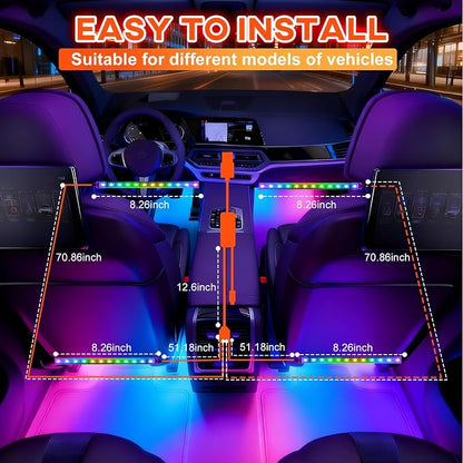 Car Led Interior Lights, RGB Truck Interior Lights with App Control, Under Dash Footwell Automotive Led Light Strip, Car Ambient Lighting for SUV(1set)