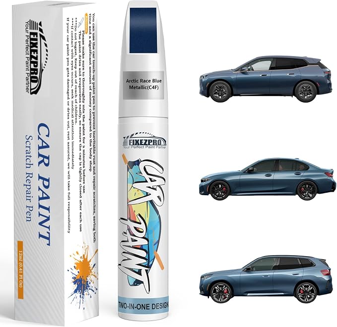 C4F Arctic Race Blue Metallic Touch Up Paint for BMW, Color Exact Match Car Paint Scratch Repair Remover Pen Kit Quick & Easy Fix Vehicle Chips and Automotive Nicks Scuff