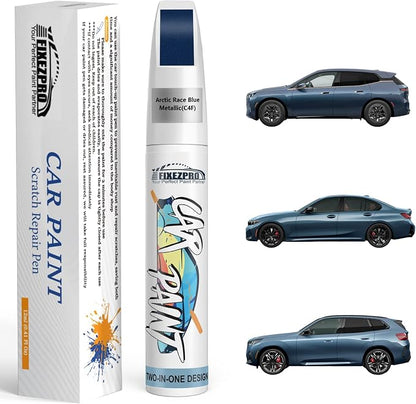 C4F Arctic Race Blue Metallic Touch Up Paint for BMW, Color Exact Match Car Paint Scratch Repair Remover Pen Kit Quick & Easy Fix Vehicle Chips and Automotive Nicks Scuff