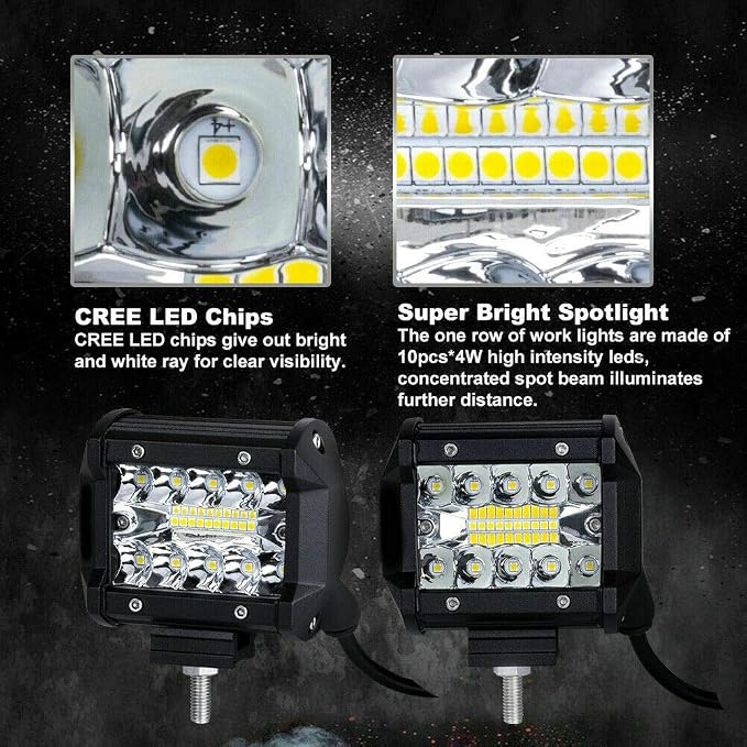 4 Inch Led Pod 60W 12000LM Triple Row Spot Flood Combo Off Road Fog Driving Light for Truck ATV UTV SUV Boat, 8 Pack