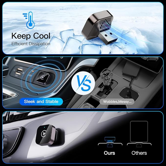 (2026 Upgraded) Wireless CarPlay Adapter for Apple iPhone＆Android, Small Size,Plug and Play,Fast and Stable Connection Wireless Adapter for CarPlay＆Android-No Latency to Screen(Black)