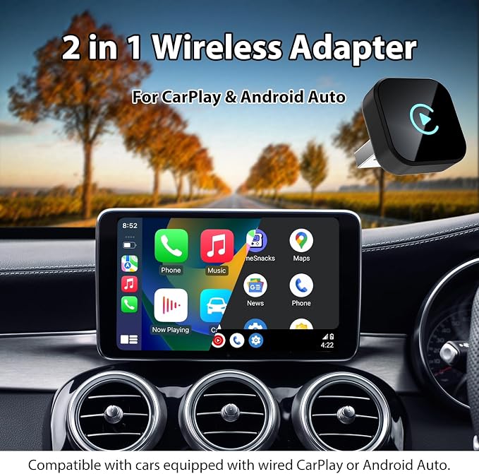 Sunweyer S40 Super Mini CarPlay Adapter Wireless Android Auto Car Kit-for Factory Wired CarPlay Cars, Auto Connect Wireless Adapter