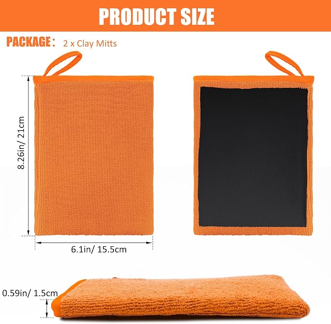 Windspeed 2Pack Clay Mitt, Microfiber Clay Bar Towel for Car Detailing, Medium Grade Bar Glove Auto Detailing (Orange)