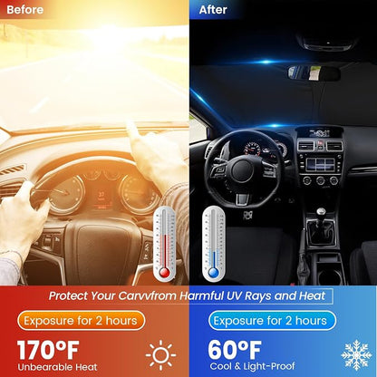 Car Windshield Sun Shade - Reflector Sunshade Offers Ultimate Protection for Car Interior, Cool Reflective Sun Blocker Fits Small Sedans, Mini SUVs