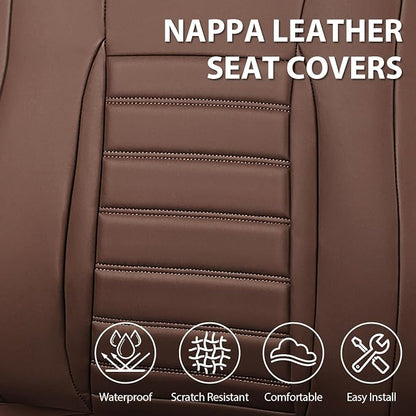 CAR PASS Nappa Leather Car Seat Covers Full Set, Luxury Seat Protector for Cars, Waterproof Anti-Slip Seat Cushion Armrest Compatible Airbag Universal for Sedan SUV Pick-up Truck Auto,Brown