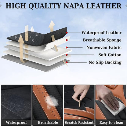 Coverado Seat Covers, Car Seat Covers Full Set, Leather Seat Covers for Cars, Automotive Seat Covers Car Seat Protector Car Accessories Fit for Most Sedans SUV Pick-up Truck(Black&Brown)