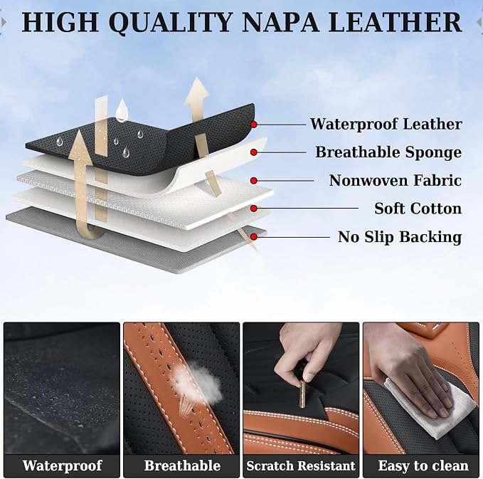 Coverado Front Seat Covers, Car Seat Covers Front Seats, Leather Seat Covers for Cars, Automotive Seat Covers Car Seat Protector Car Accessories Fit for Most Sedans SUV Pick-up Truck(Black&Brown)