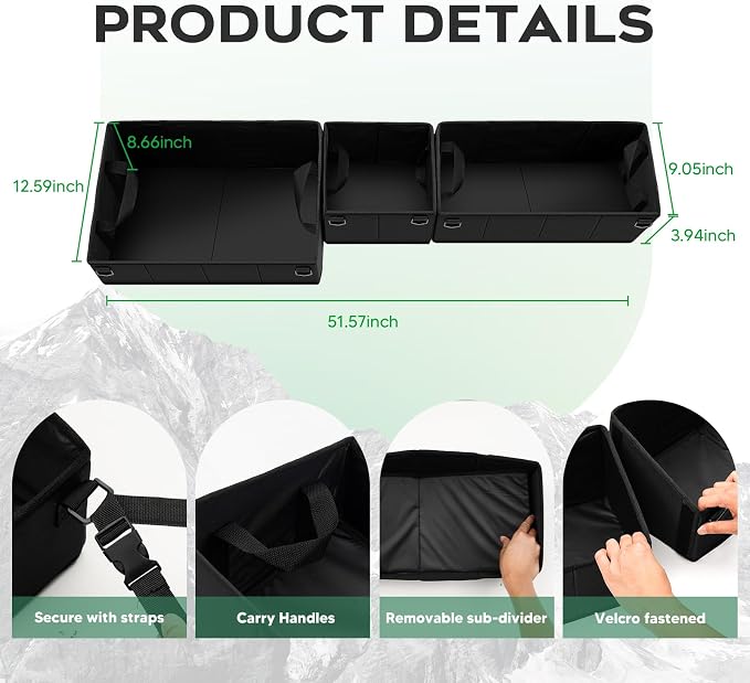 Autorder Foldable Under Seat Storage Organizer for 2019-2026 Chevy Silverado/GMC Sierra 1500 & 2020-2025 2500HD/3500HD, 600D Oxford Fabric Waterproof Underseat Tool Box Accessory for Double & Crew Cab