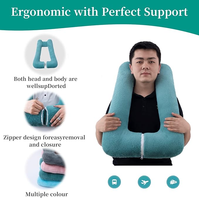 FHSGGP Travel Pillow Upgraded Version of Aircraft Travel Neck Pillow with Storage Bag, Sleep Pillows for Travel by Train, Car, or Plane, Supporting the Head and Body, Travel Pillow for Kids