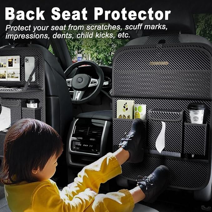 XDV Car Seat Organizers,Multi-functional Back Seat Protectors, Storage Pouches, and Tray Holders (for Cars, Kids, Seat Back and Rear Seats) (Carbon Fiber, 1 Pcs)