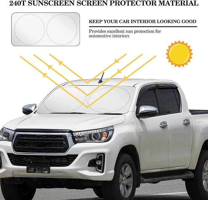 Woanger Windshield Sun Shade Foldable Car Front Window Covers for Car Accessories Sun Heat UV Rays Visor Protector Protection for Universal Cars SUV Truck (Solid Style)