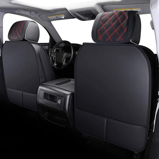 Aierxuan Truck Seat Covers for Chevy Silverado GMC Sierra Trail Boss Z71 Pickup 2007-2026 1500 2500HD 3500HD Crew Double Extended Cab Waterproof Leather (Full Set, Black-Red)