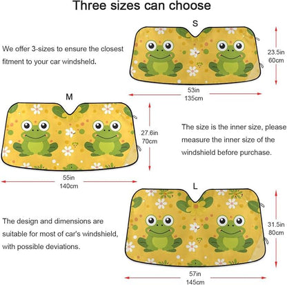 Cars Front Sun Shade Windshield,Foldable Reflective Sun Visor Green Frogs Flowers Windshield Sunshade Cover,Blocks UV Ray Sun Protect Interior Keep Cool,55" x 27.6"