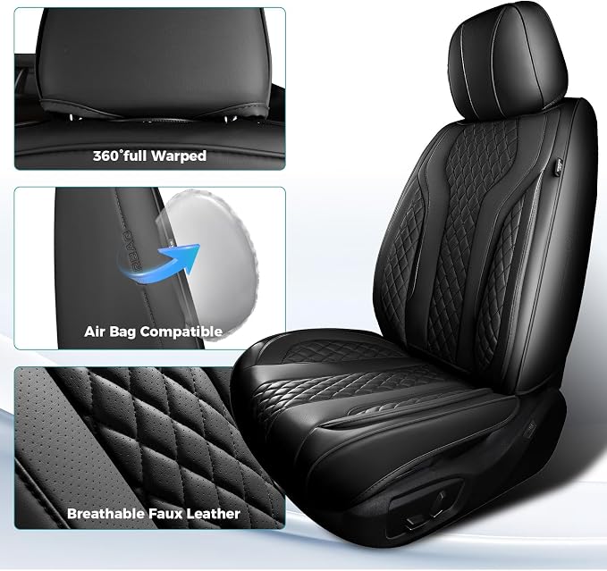 Leather Car Seat Covers Full Set, Breathable Faux Leather Seat Covers for Cars SUV Sedan Waterproof Black