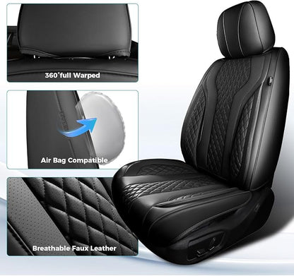 Leather Car Seat Covers Full Set, Breathable Faux Leather Seat Covers for Cars SUV Sedan Waterproof Black