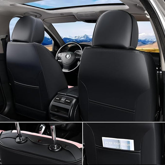 FLORICH Automotive Seat Covers for Cars Front Seats, Leather Car Seat Covers Waterproof Pink & Black Seat Covers 2 Pack, Universal Seat Protector for Most Cars Trucks SUV
