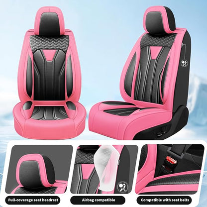 Fit Liberty Car Seat Covers for Jeep Liberty 2002-2011 2012 -Full Set Premium Leather, Waterproof & Breathable，All-Weather Seat Cushion Protecto & Airbag Compatible, 2 Front Seat Pink&Black