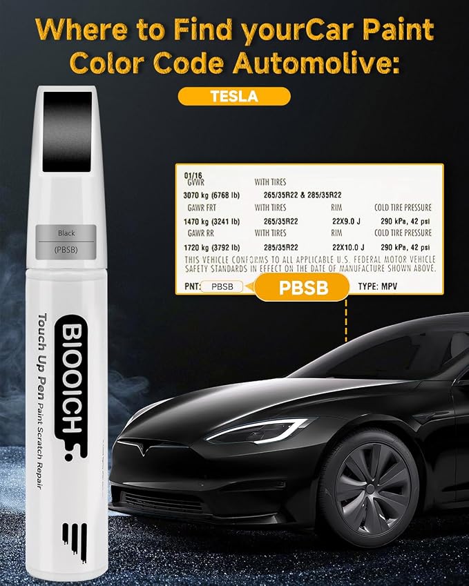 Touch Up Paint Pen Exact Color Match Car Chip and Scratch Repair (for Tesla, Solid Black(PBSB))