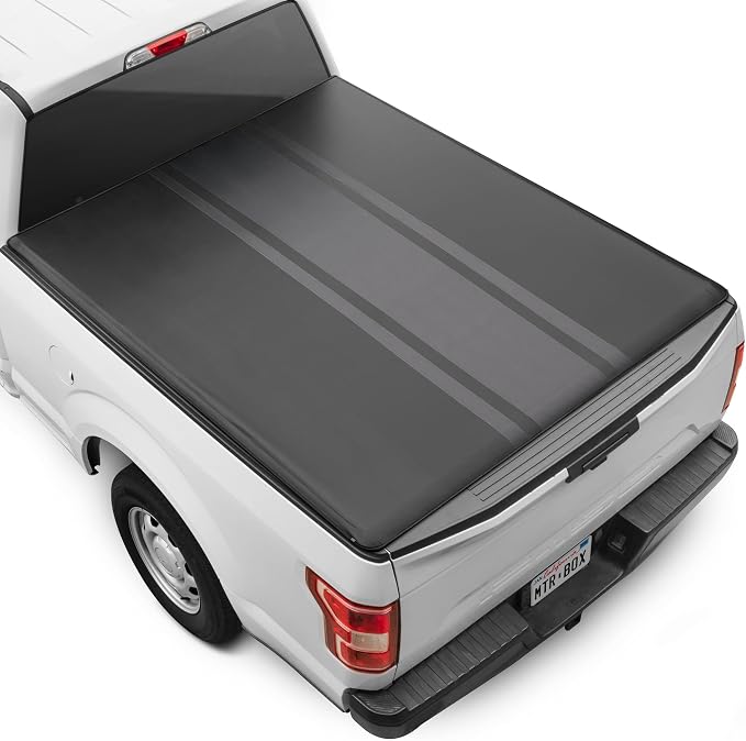 Racing Stripe Tonneau Cover for Ford F-150 2015-2026 5.5 ft Bed, All-Weather Soft Roll-Up Truck Bed Cover Striped, Fits Lightning Years 2015 2016 2017 2018 2019 2020 2021 2022 2023 2024 2025 2026