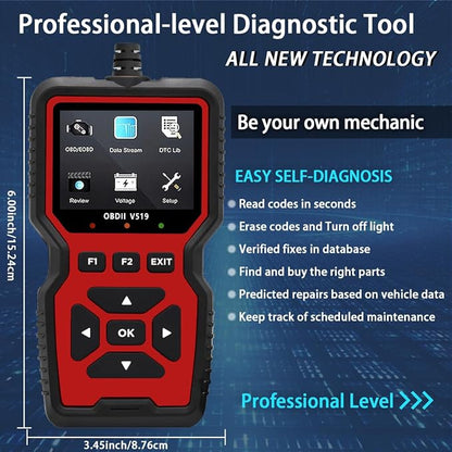 OBD2 Scanner Diagnostic Tool - Check Engine Light Code Reader, Reset Function, Data Stream, I/M Readiness, Full Features, Modes 6 & 8, for All 1996+ Vehicles