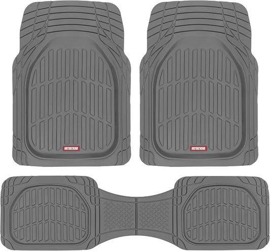 Motor Trend FlexTough Floor Mats for Cars, Gray Deep Dish All-Weather Mats, Waterproof Trim-To Fit Automotive Floor Mats for Trucks SUV, Universal Liner Car Accessories