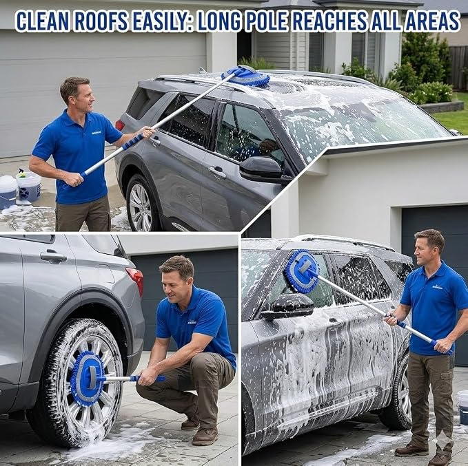 Wontolf 62'' Car Wash Brush Kit with Long Handle, Chenille Microfiber Car Wash Mop Mitt Scratch-Free Car Detailing Cleaning Brush Care Kit Car Cleaning Supplies for Cars RV Truck Boat