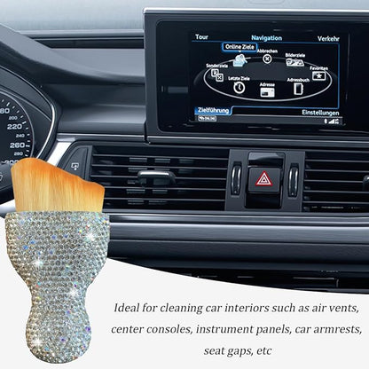 Bling Car Interior Dust Brush, Crystal Rhinestone Soft Auto Detailing Cleaning Brush, Sparkling Diamond Vehicle Dashboard Air Vent Cleaner for Women Girls, Universal for Vehicles (White)