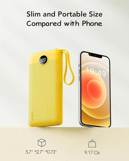 VRURC Portable Charger, Built-in 4 Cables Portable Phone Charger 10000mAh | Lightweight Power Bank with 5 Output 2 Input Compatible with Smart Phones,Samsung,Android etc-Yellow(1 Pack)