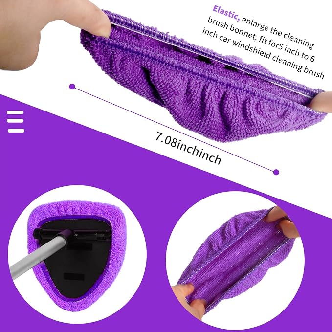 XINDELL 5 Pack Windshield Cleaner Microfiber Pads – Replacement Heads Cover for Xindell Tools Washable & Reusable Triangle Pads (Violet). Fits Window Reach Tool - Handle Not Included