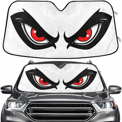 Windshield Sun Shade Cartoon Angry Red Eyes Front Window Block UV Shades Visor Reflective Retractable for Car SUV Trucks