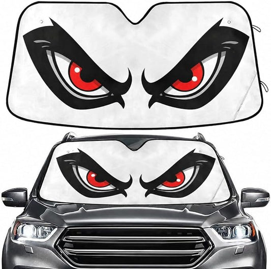 Windshield Sun Shade Cartoon Angry Red Eyes Front Window Block UV Shades Visor Reflective Retractable for Car SUV Trucks