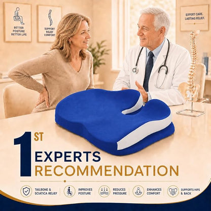 Memory Foam Seat Car Computer Desk Chair Cushion，Cushion For Tailbone Pain Relief Cushion Office Chair Butt Pillow Seat Cushions For Office Chairs Wheelchair Cushion For Long Sitting Back Pain Blue