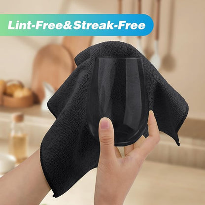 HOMEXCEL Black Microfiber Cleaning Cloth, 24 Pack Absorbent Cleaning Rags, Lint-Free, Streak-Free Cleaning Towels for Car Kitchen House, 12"X11"