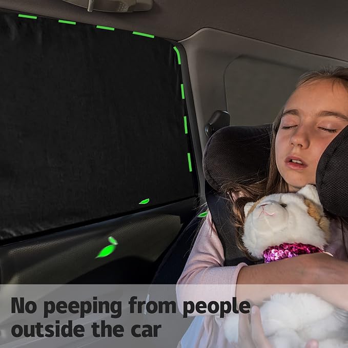 ZATOOTO Car Window Curtains - 2 Pcs Black Silk Side Rear Protection Covers - Magnetic Privacy Sun Shade Keeps Cooler for Baby Kids Sleeping
