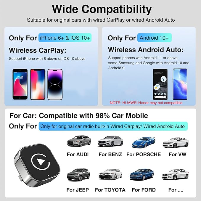 PWireless Wireless CarPlay Adapter & Android Auto Dongle 2026 Upgraded, Fast Auto-Connect, Stable Connection, Mini Size Plug & Play Adapter for iPhone & Android Auto Compatible Cars (Black)