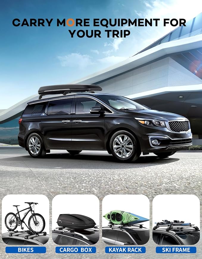 Wonderdriver Roof Rack Cross Bars 300lbs Compatible with Kia Sedona 2015-2021,Heavy Duty Aluminum Lockable Roof Rails Crossbars Cargo Canoe Black Rooftop Cargo Carrier Luggage.